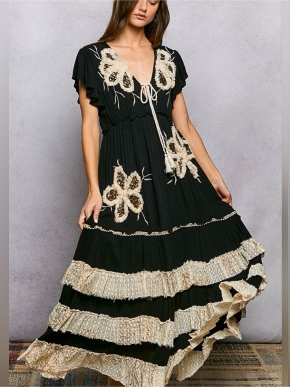 POL Black Boho Flowy Maxi Dress Size Small